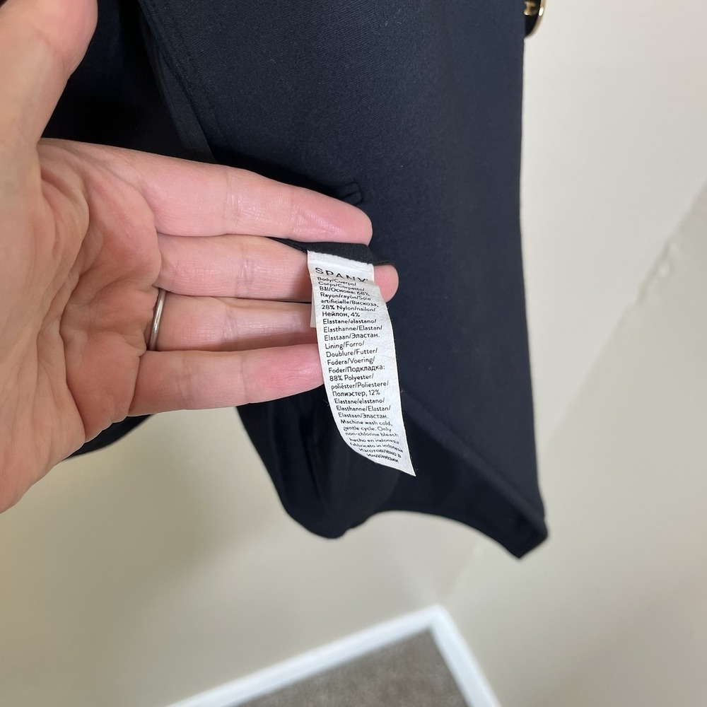 Spanx Jacket 1X Black The Perfect Blazer Ponte One Button Gold Asymmetrical XL - Picture 10 of 13